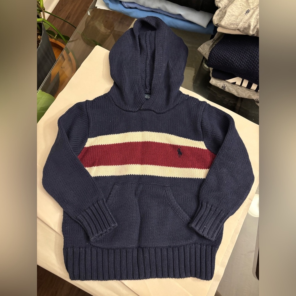 Ralph Lauren Navy Sweater with Red and White Stripe